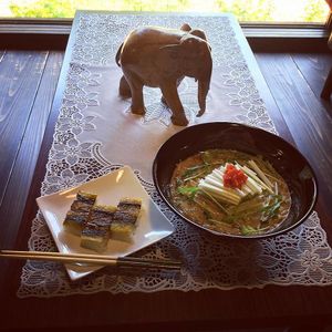 Kyoto miso tantan ramen and zucchini pressed Sushi at Cloud8 in Maizuru