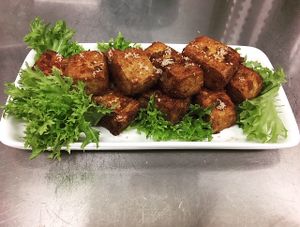 Deep fried tofu nuggets with seaweed salt at Cloud8 in Maizuru