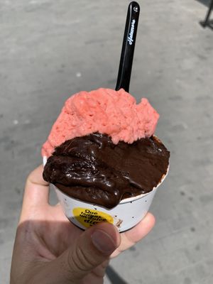 Chocolate and strawberry ice cream, middle size   at Helamore - Munguia in Gran Canaria