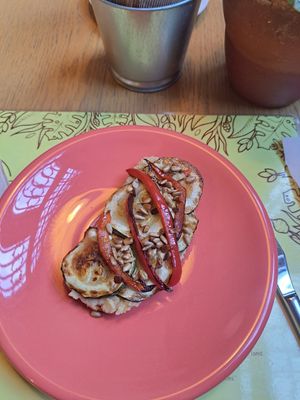 Humous, courgette, pepper and seed toast at Semente - Art - Coffee & Plant Based Food in Braga