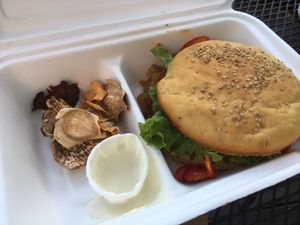 Take away avocado burger at Semente - Art - Coffee & Plant Based Food in Braga