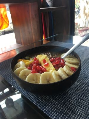 Fresh fruit smoothie bowl  at Travel Yoga Cafe in New Delhi