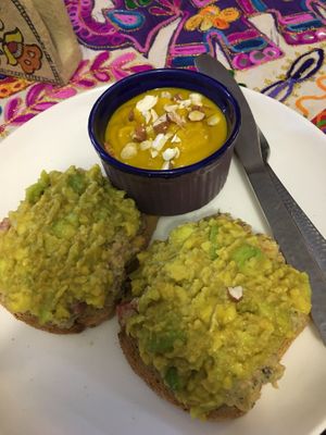 Avocado hummus toast  at Travel Yoga Cafe in New Delhi