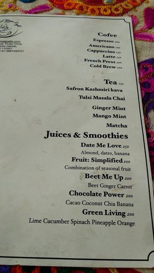 Drinks Menu at Travel Yoga Cafe in New Delhi