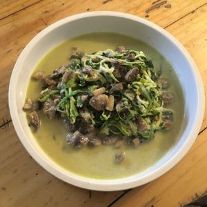 Mushroom pasta. On a special request, I was given Zoodles. Must try   at Travel Yoga Cafe in New Delhi