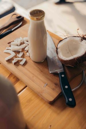 In-house coconut milk at Travel Yoga Cafe in New Delhi
