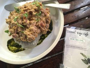Sweet potato with jackfruit. It was out of the world   at Travel Yoga Cafe in New Delhi