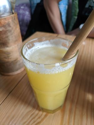 Pineapple juice at Travel Yoga Cafe in New Delhi