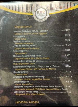 Menu at Restaurante da Zilda in Lencois