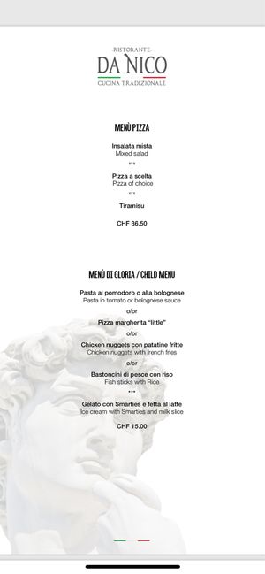 Menu page 1 at Vieux-Valais da Nico in Zermatt