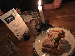 Apple strudel with vegan ice cream.  at Hinterhof in Los Angeles