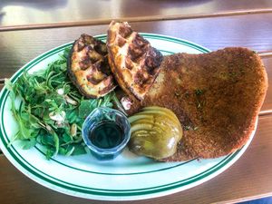 Shnitzel and Waffles at Hinterhof in Los Angeles