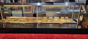 Falafel sandwiche toppings bar at Amsterdam Falafelshop in Miami