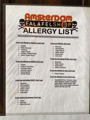 List of items to avoid for allergies/vegan  at Amsterdam Falafelshop in Miami