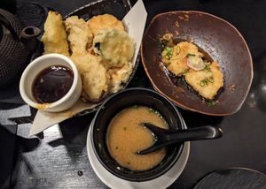 Tempura, miso soup and fried tofu at Kai Sushi - Schiffbau in Zurich