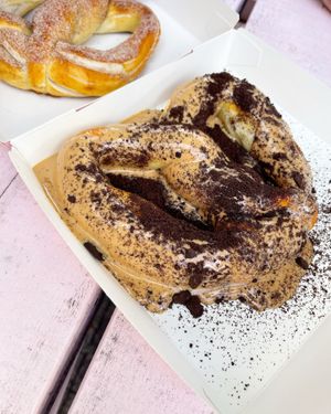 Peanut butter and Oreo, cinnamon sugar (both vegan) at Pretzel in Northbridge