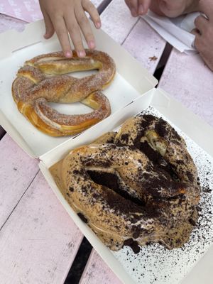 Peanut butter and Oreo, cinnamon sugar (both vegan) at Pretzel in Northbridge