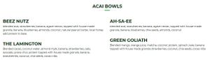 Menu - Acai bowls at Greenstreat in Albury