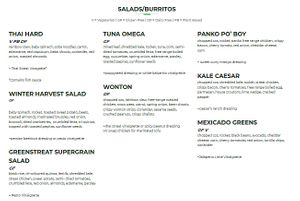 Menu - salads/burritos at Greenstreat in Albury