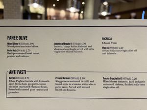 Vegan items - olives, focaccia  at LHR - Carluccios  - T4 Airside in West London