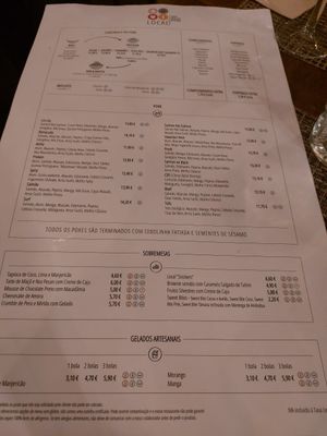 Menu at Local in Lisbon