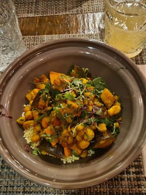 Chickpea tangine with millet and aubergine at Local in Lisbon