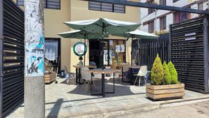 seating area outside of shop at La Chakra  in Cuenca