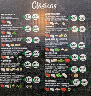 Vegetarian menu page 1 of 4, February 2023 at Pizzeria Amici Miei La Floresta in Quito