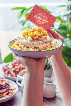Cashew butter pancakes at Healthy Louisa in Leicester