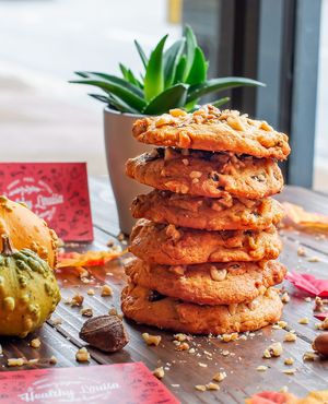 Pumpkin Cookies tower at Healthy Louisa in Leicester