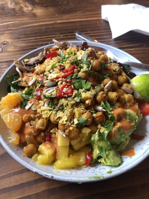 Mexican bowl with chickpeas and peanut sauce  at Healthy Louisa in Leicester