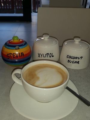 Coffee and sweeteners at Healthy Louisa in Leicester