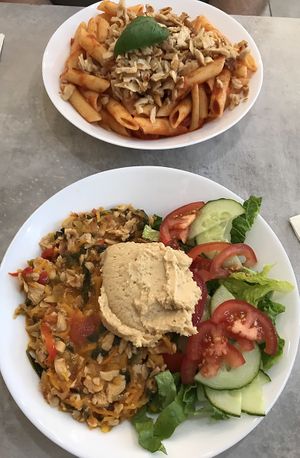 Top plate is chicken pasta and bottom plate is my duck salad. Lovely   at Healthy Louisa in Leicester