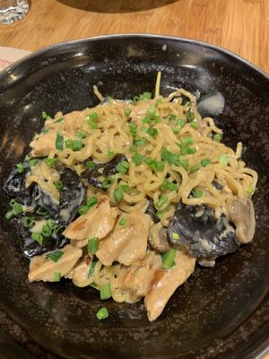 Noodle and mushroom dish with planted chicken   at Nooch - Steinfels in Zurich