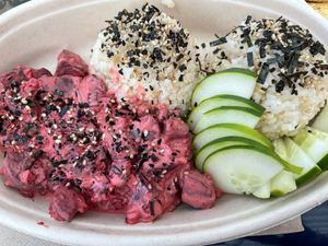 Beet poke at Raised by the Waves  in Kahuku