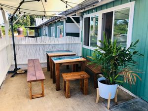 Outside seating at Raised by the Waves  in Kahuku