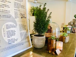 Menu and serving counter at Raised by the Waves  in Kahuku