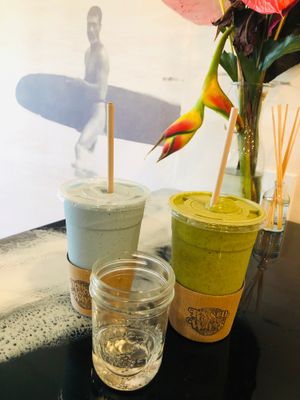 Blue room & Matcha Lola smoothies at Raised by the Waves  in Kahuku