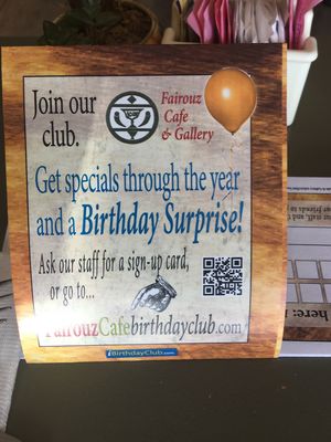 Table Tent at Fairouz in San Diego