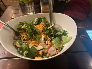 The salad on top hides the goodness that awaits below .  at Café Rojo  in San Jose