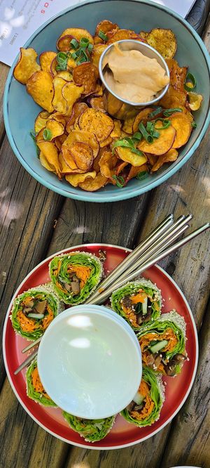 Chips and shitake spring rolls at Café Rojo  in San Jose