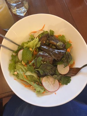 Noodle bowl with eggplant   at Café Rojo  in San Jose