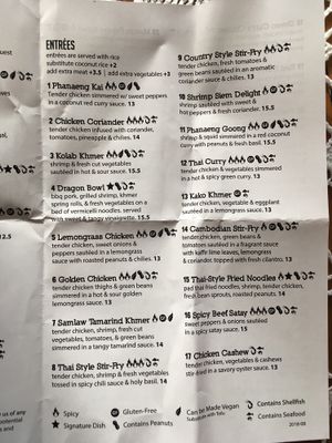 Menu at Blue Dragon in Red Deer