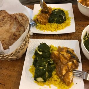 Delicious palak tofu and tofu ‘butter’ masala 😋  at Aadha-Aadha Café in Varanasi
