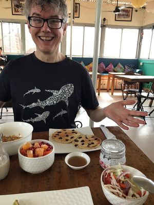 Extensive vegan fruit breakfast!  at Aadha-Aadha Café in Varanasi