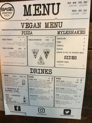 Vegan pizza menu at Base Woodfired Pizza - Little High Eatery in Christchurch