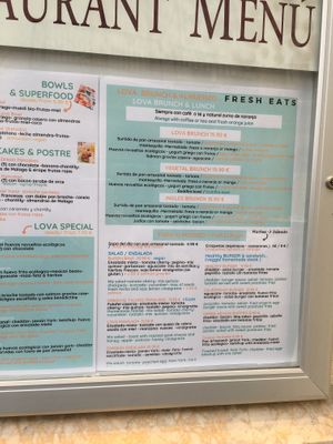 Menu 2 at Lova in Malaga