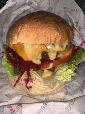 Classic with added beetroot  at GrassfedVegan in South Brisbane