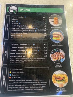 Menu at GrassfedVegan in South Brisbane