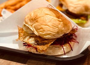 Aussie burger  at GrassfedVegan in South Brisbane